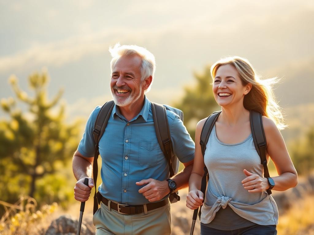 Couple en randonnée, en pleine santé